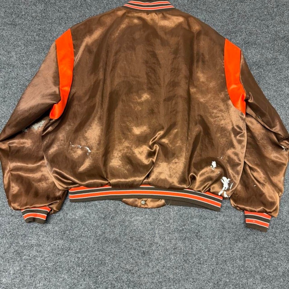 Vintage 90s Cleveland Browns NFL Paint Splatter Satin Bomber Jacket Mens L - Picture 8 of 8